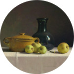 Still life with pottery and apples