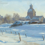 Snow landscape with church