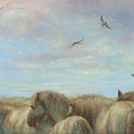 Horses and barn swallows