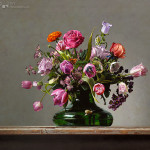Flower still life with small tortoiseshell butterfly