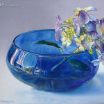 Hortensia in blauw glas
