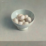 White china bowl with eggs