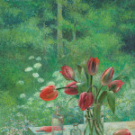 Tulpen tegen bosrand